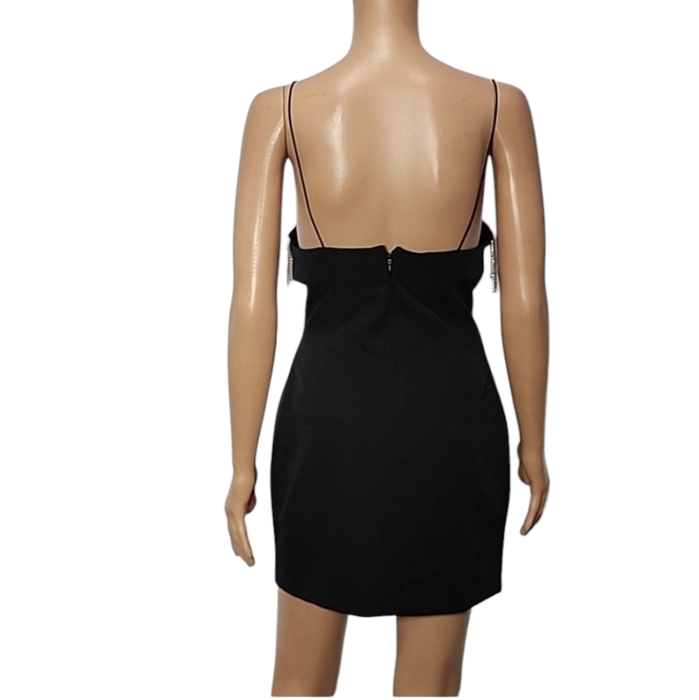 ZARA NEW BLACK MINI FRINGED DIAMANTÉ RHINESTONE DRESS SIZE M Medium - Picture 11 of 16